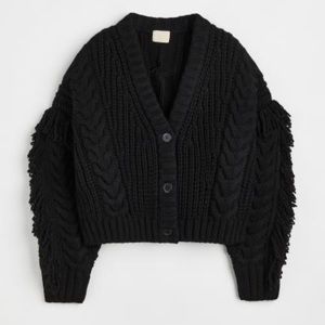 - Fringe trimmed cardigan black small